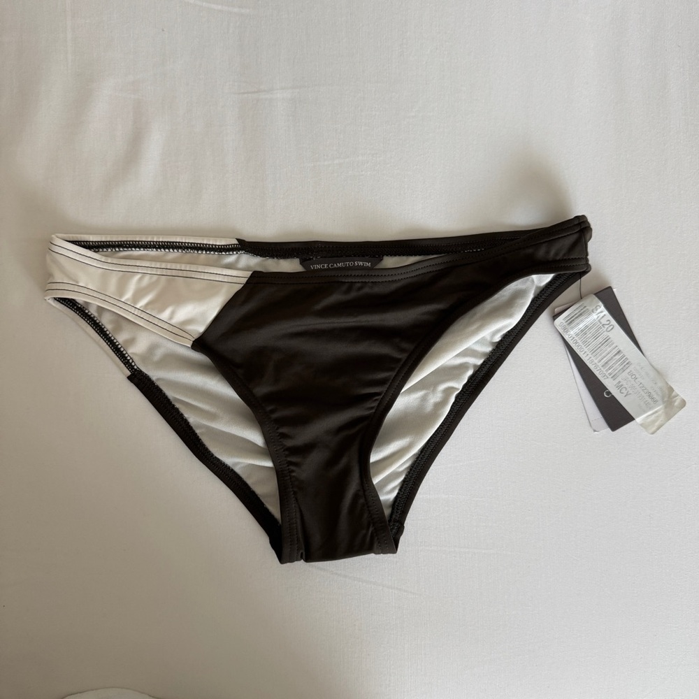 Vince Camuto Colorblock Bikini Bottoms - olive & Cream size XS